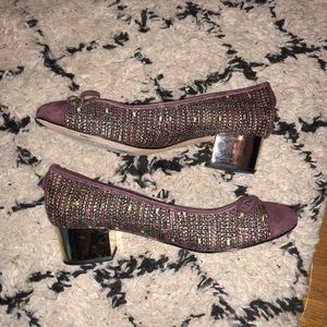 Ivanka Trump Gold and Red Wine Wool Heels Size 8